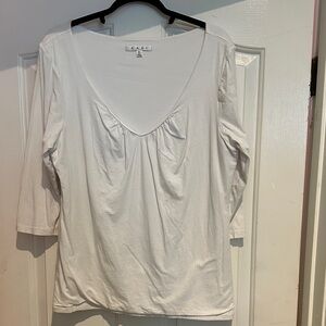 CAbi White 3/4 Long Sleeve V-Neck Top